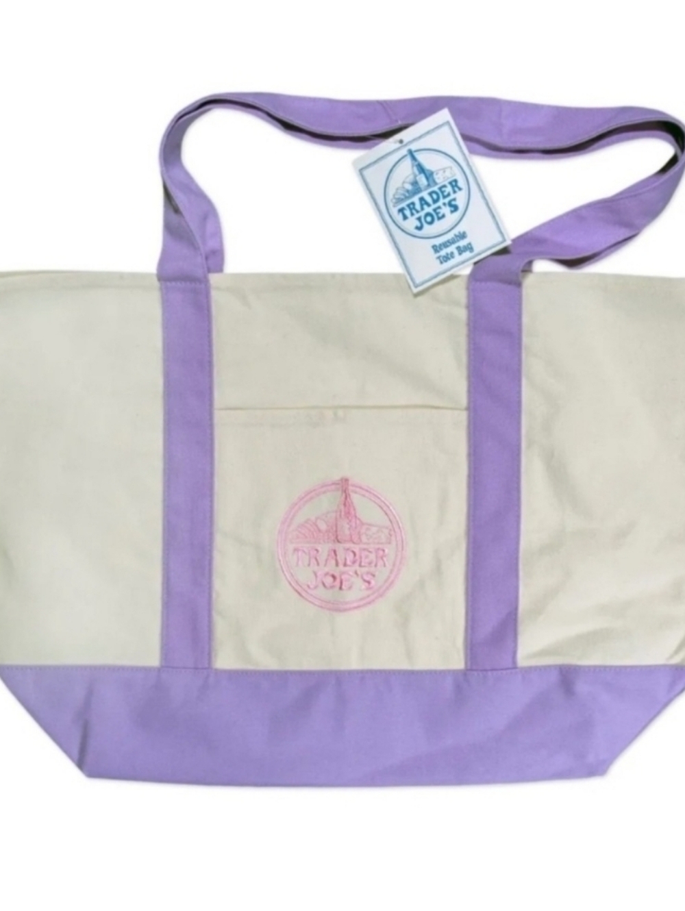 Trader Joe's 2026 LARGE size Lavender Trim Canvas Tote
